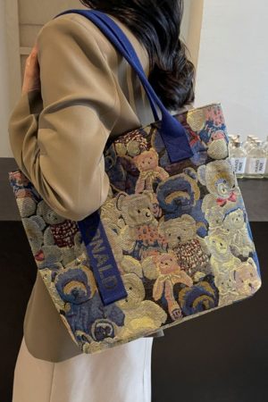 Womenâ€™s Niche Cartoon Canvas Tote Bag â€“ Large Capacity Spring 2025 Commuter Shoulder Bag for Students