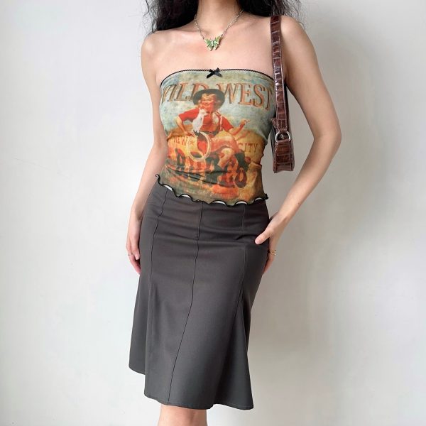Women's Off-Shoulder Strapless Top - European and American Style Short Printed Wrap Vest for Hot Girl Look