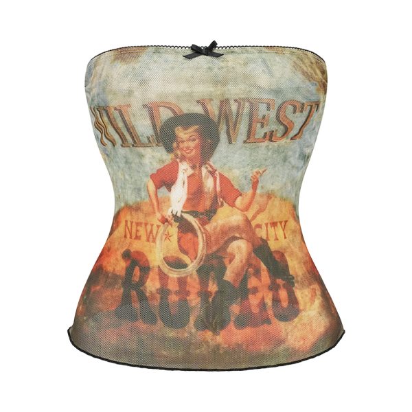 Women's Off-Shoulder Strapless Top - European and American Style Short Printed Wrap Vest for Hot Girl Look