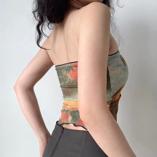 Women's Off-Shoulder Strapless Top - European and American Style Short Printed Wrap Vest for Hot Girl Look