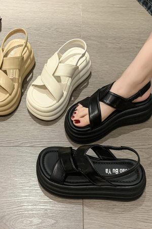 Women's Open-Toe Platform Sports Sandals - Trendy Thick-Soled Roman Style for 2025 Summer, Versatile and Comfortable Footwear