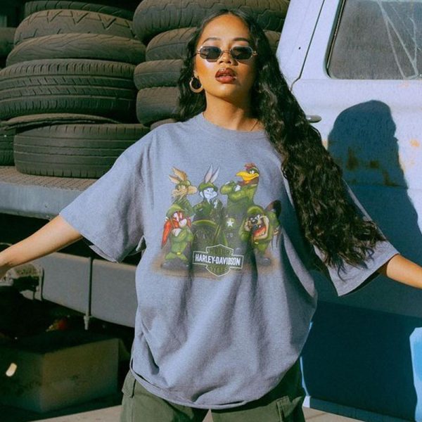 Women's Oversized American Retro Vintage T-Shirt - Trendy Loose Short Sleeve Top for Summer - European and American Style