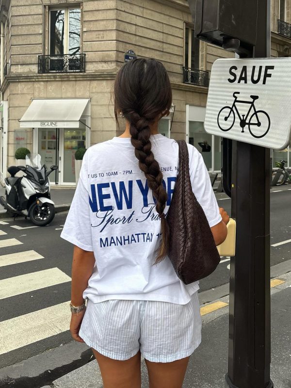 Women's Oversized Retro Minimalist Slogan Short Sleeve T-Shirt - Clean Fit, 90s National Trend Hot Girl Style