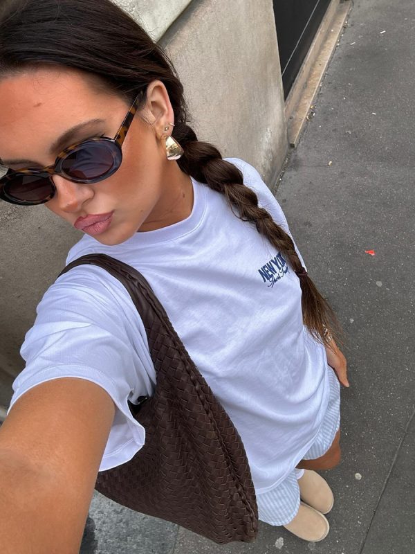 Women's Oversized Retro Minimalist Slogan Short Sleeve T-Shirt - Clean Fit, 90s National Trend Hot Girl Style