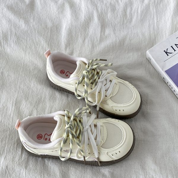 Women's Pink Mesh Panel Thick-Soled Training Shoes - Summer 2025 Breathable White Sneakers for Casual Y2K Style