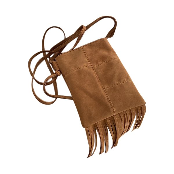 Women's Retro Fringe Mini Crossbody Bag - Suede Spring Summer 2025 American Style Small Purse