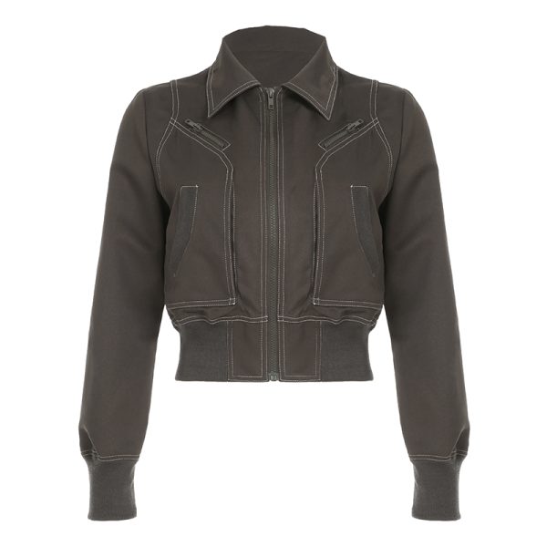 Womenâ€™s Retro Lapel Zipper Cardigan Jacket - Stylish Waist-Defining Short Coat for Autumn 2024, Versatile Street Fashion