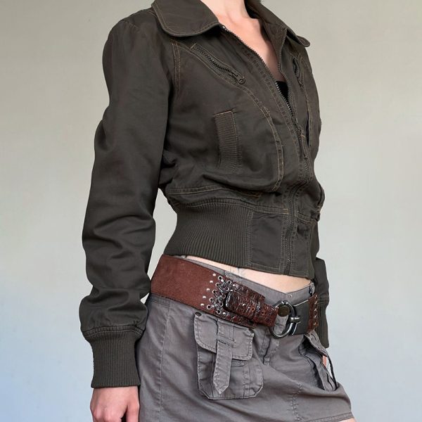 Womenâ€™s Retro Lapel Zipper Cardigan Jacket - Stylish Waist-Defining Short Coat for Autumn 2024, Versatile Street Fashion