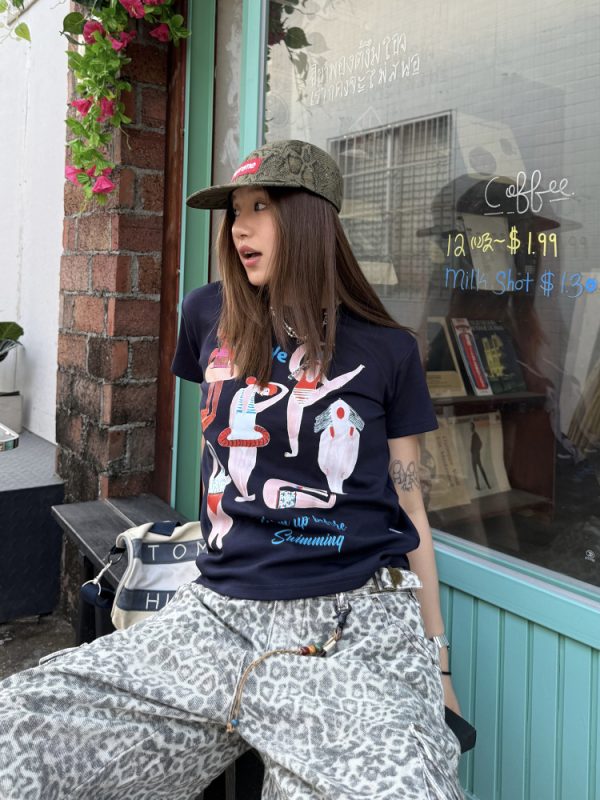 Women's Retro Printed Short-Sleeve T-Shirt - Loose Fit Elastic Summer Top - American Style - 90s Inspired Fashion