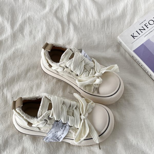 Women's Retro Round-Toe Thick-Soled Canvas Shoes - 2025 Spring Big-Headed Board Shoes, Non-Repetitive Design, Stylish Little White Sneakers