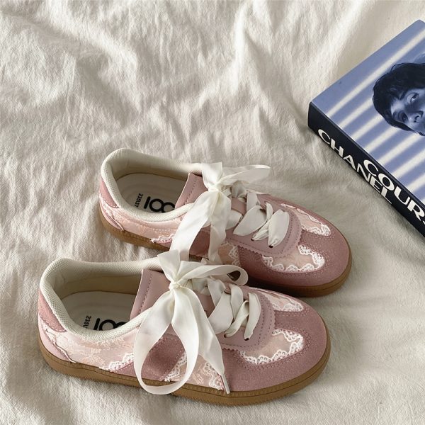 Women's Retro Thick-Soled Sneakers - Silver Lace-Up Design, Breathable White, Spring 2025 Fashion