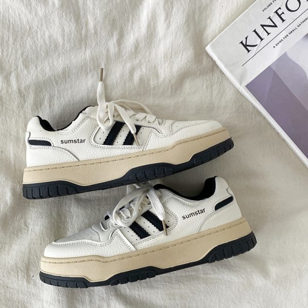 Women's Retro Thick-Soled White Sneakers - 2025 Spring Sports Casual Shoes, Versatile Design for Everyday Style
