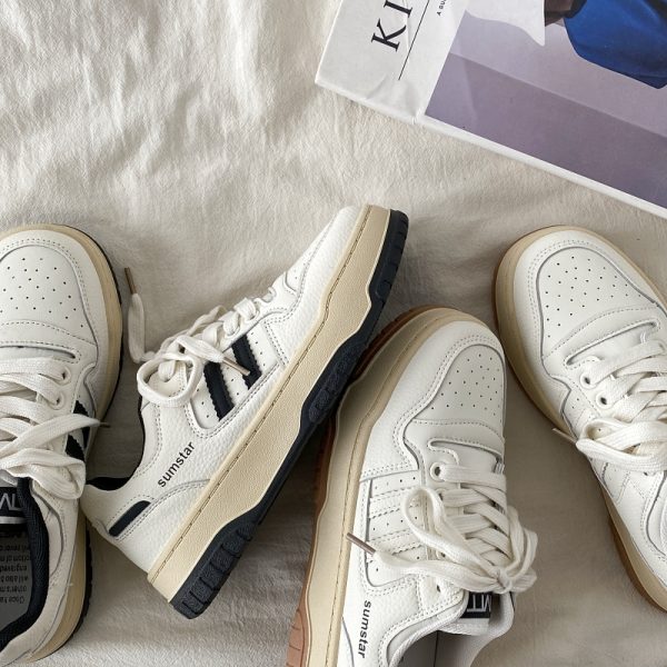 Women's Retro Thick-Soled White Sneakers - 2025 Spring Sports Casual Shoes, Versatile Design for Everyday Style