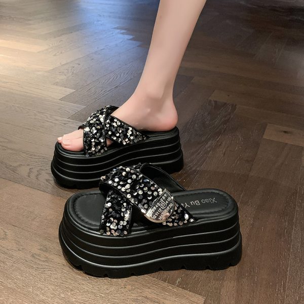 Women's Sequined Fairy-Style Summer Slippers - Thick-Soled Non-Slip Beach Sandals for Skirts - 2025 Trend