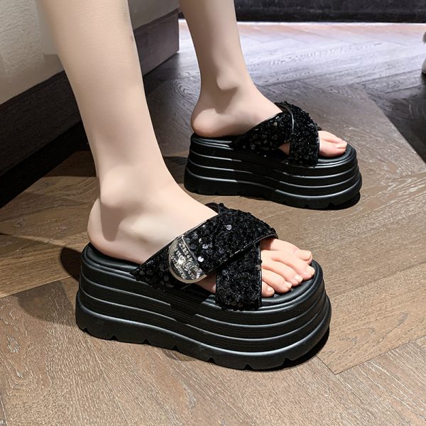 Women's Sequined Fairy-Style Summer Slippers - Thick-Soled Non-Slip Beach Sandals for Skirts - 2025 Trend