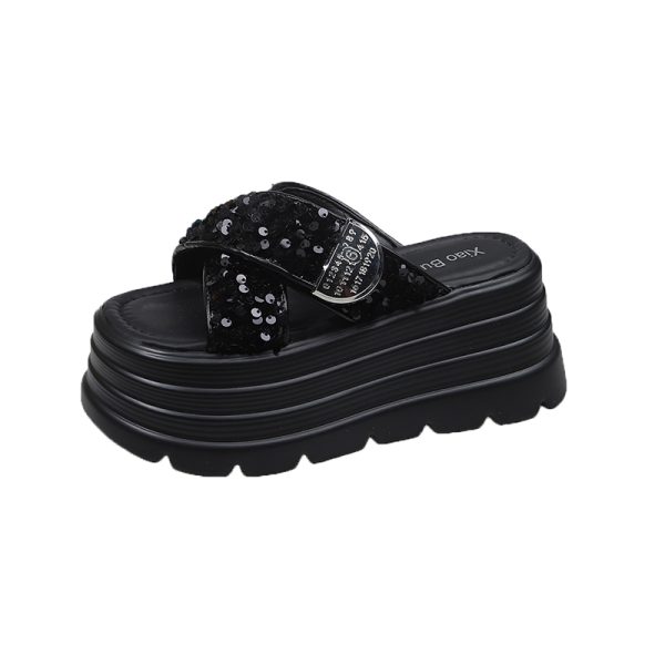 Women's Sequined Fairy-Style Summer Slippers - Thick-Soled Non-Slip Beach Sandals for Skirts - 2025 Trend