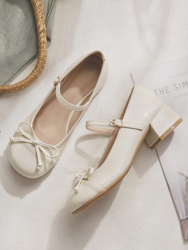 Women's Sheepskin Mary Jane Shoes - French Style Chunky Heel for Skirts - Spring Autumn Fashion