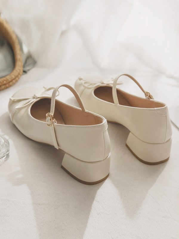 Women's Sheepskin Mary Jane Shoes - French Style Chunky Heel for Skirts - Spring Autumn Fashion