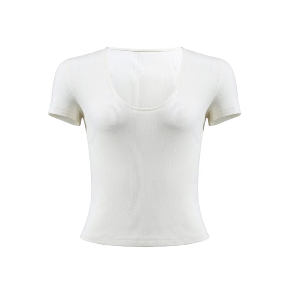 Women's Slim Fit White U-Neck T-Shirt - Sexy Tight Stretchy Short Sleeve Top for Hot Girl Style