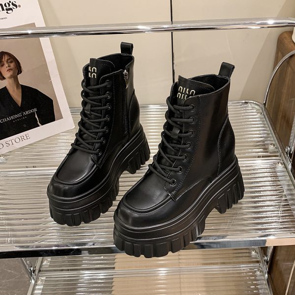 Women's Small Martin Boots - British Style, Plush Thick-Soled Short Boots for Autumn Winter 2024, Slimming Height-Increasing Design