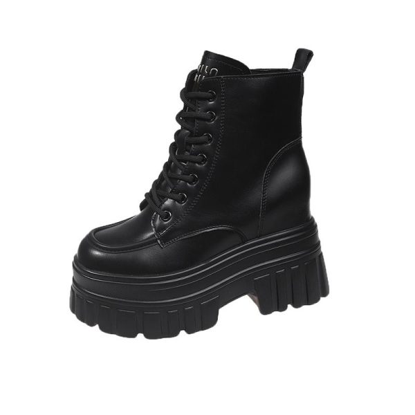 Women's Small Martin Boots - British Style, Plush Thick-Soled Short Boots for Autumn Winter 2024, Slimming Height-Increasing Design