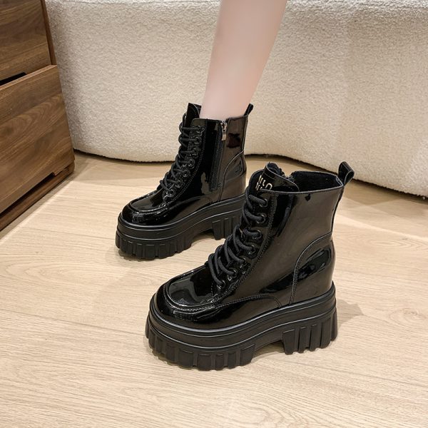 Women's Small Martin Boots - British Style, Plush Thick-Soled Short Boots for Autumn Winter 2024, Slimming Height-Increasing Design