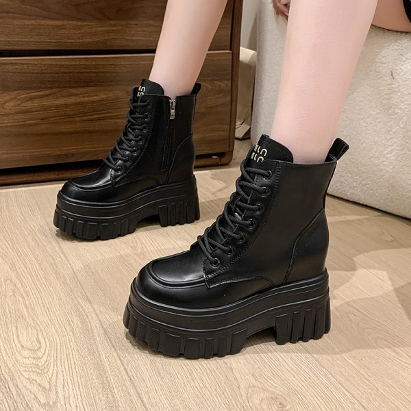 Women's Small Martin Boots - British Style, Plush Thick-Soled Short Boots for Autumn Winter 2024, Slimming Height-Increasing Design