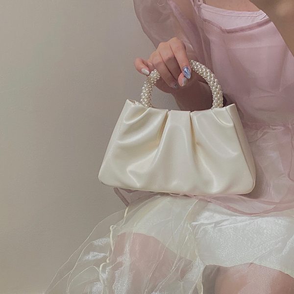 Women's Spring Summer Ruffled Cloud Bag - French Pearl Handheld Shoulder Crossbody Small Bag