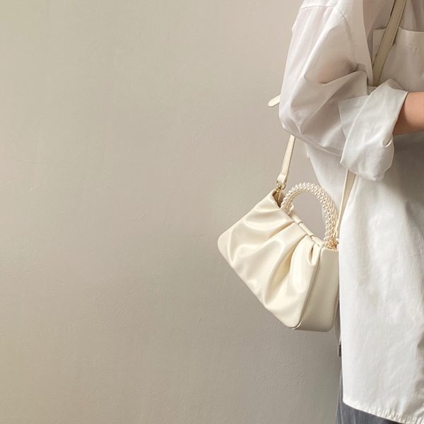 Women's Spring Summer Ruffled Cloud Bag - French Pearl Handheld Shoulder Crossbody Small Bag