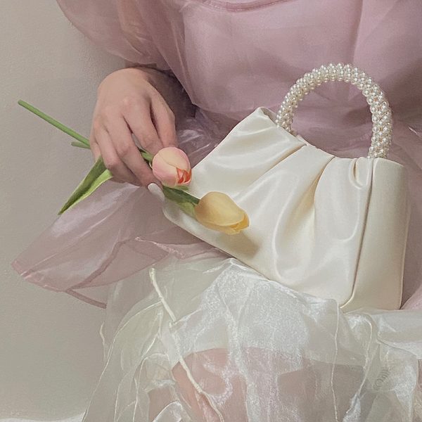 Women's Spring Summer Ruffled Cloud Bag - French Pearl Handheld Shoulder Crossbody Small Bag