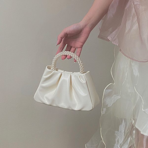Women's Spring Summer Ruffled Cloud Bag - French Pearl Handheld Shoulder Crossbody Small Bag
