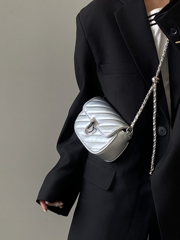 Women's Spring Summer Small Square Bag - Niche Design with Lock Buckle and Chain, Versatile Crossbody & Shoulder Style