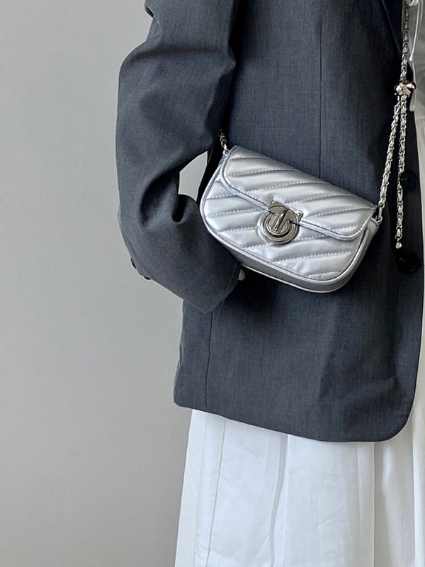 Women's Spring Summer Small Square Bag - Niche Design with Lock Buckle and Chain, Versatile Crossbody & Shoulder Style