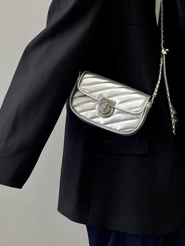 Women's Spring Summer Small Square Bag - Niche Design with Lock Buckle and Chain, Versatile Crossbody & Shoulder Style