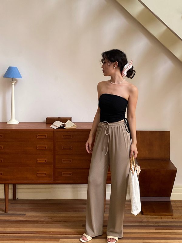 Women's Strapless Drawstring Top with Removable Chest Pad - Waist-Cinching, Slimming Design for a Chic Look