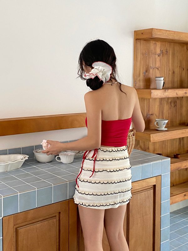 Women's Strapless Drawstring Top with Removable Chest Pad - Waist-Cinching, Slimming Design for a Chic Look