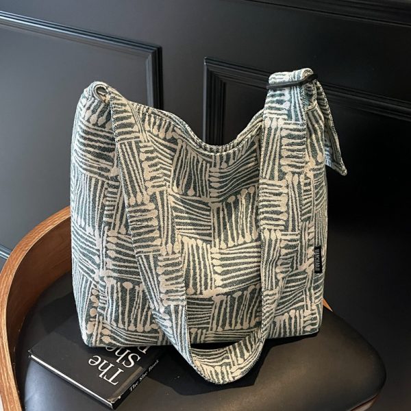 Women's Striped Canvas Tote Bag - Large Capacity, Versatile Crossbody for Casual Commuting and Daily Use