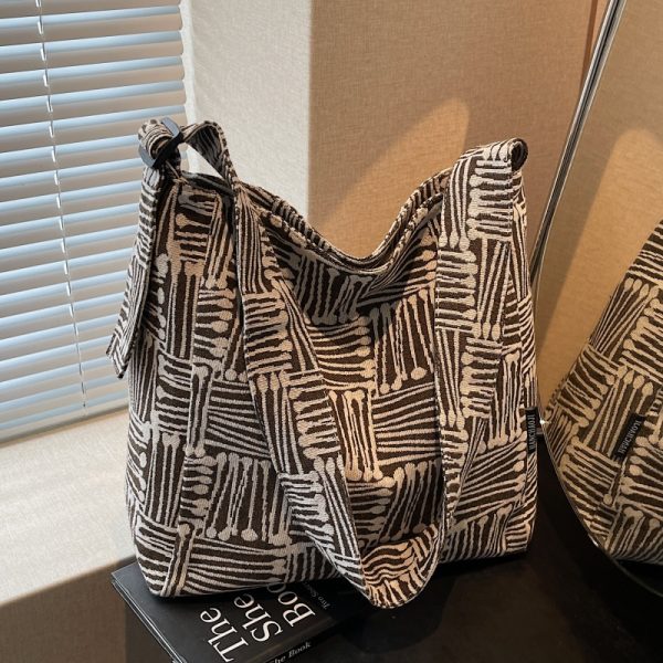 Women's Striped Canvas Tote Bag - Large Capacity, Versatile Crossbody for Casual Commuting and Daily Use