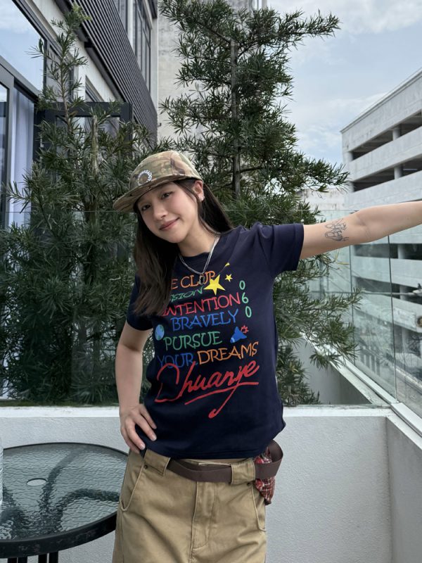Women's Summer Casual Round Neck Short Sleeve T-Shirt with Letter Print and Shoulder Design - Versatile Y2K Style Top