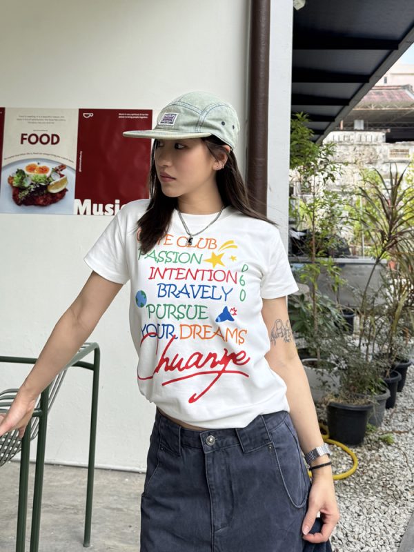 Women's Summer Casual Round Neck Short Sleeve T-Shirt with Letter Print and Shoulder Design - Versatile Y2K Style Top