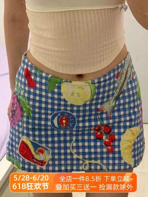 Women's Summer Fun Fruit Picnic Plaid Bodycon Mini Skirt - Low Waist Dopamine Girl Style for Trendy Vibes