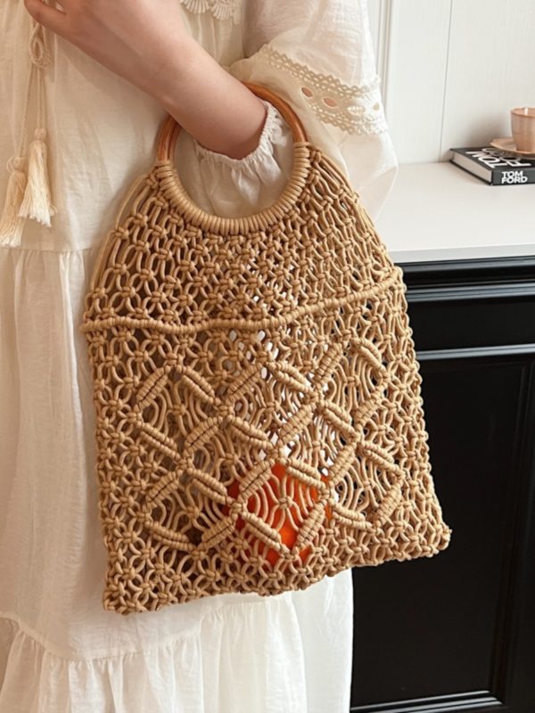 Women's Summer Hollow Woven Tote Bag - Large Capacity Net Straw Beach Vacation Bag 2025
