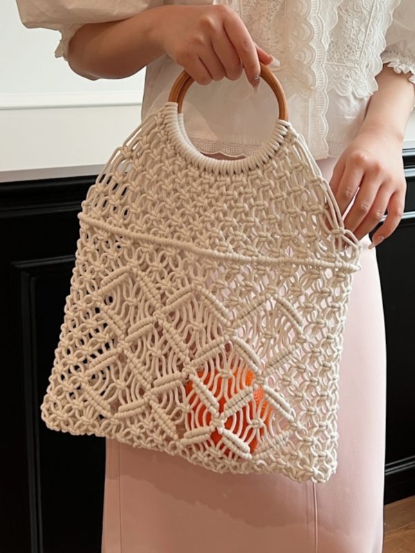 Women's Summer Hollow Woven Tote Bag - Large Capacity Net Straw Beach Vacation Bag 2025