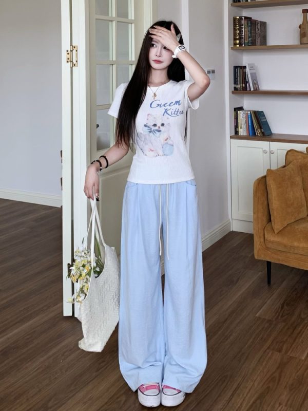 Women's Summer Wide-Leg Casual Pants - Versatile Thin Textured Milk Fiber Draped Design