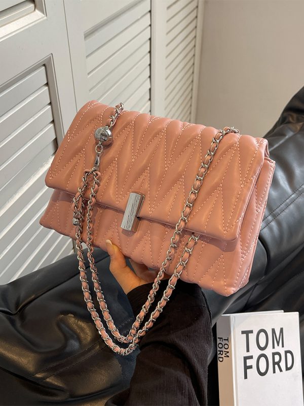 Women's Textured Embroidered Shoulder Bag - Versatile Summer Chain Crossbody Bag for High-End Style 2025