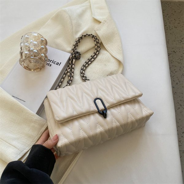 Women's Textured Embroidered Shoulder Bag - Versatile Summer Chain Crossbody Bag for High-End Style 2025