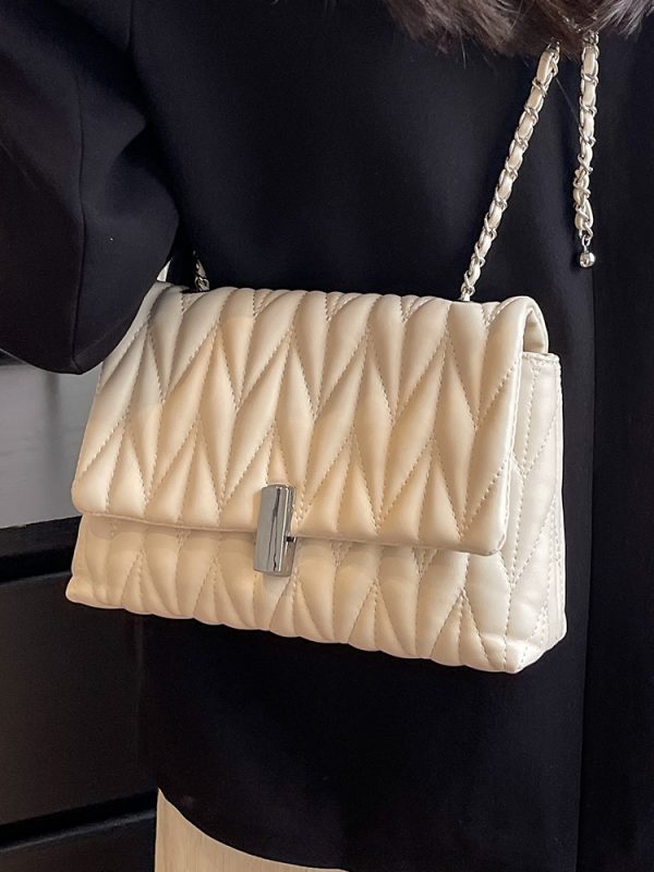 Women's Textured Embroidered Shoulder Bag - Versatile Summer Chain Crossbody Bag for High-End Style 2025