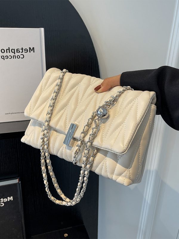 Women's Textured Embroidered Shoulder Bag - Versatile Summer Chain Crossbody Bag for High-End Style 2025