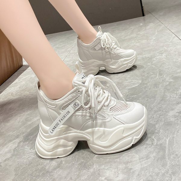 Women's Thick-Soled Dad Shoes, 9cm Platform, Breathable Spring 2023 Style, Trendy Small Size White Sneakers