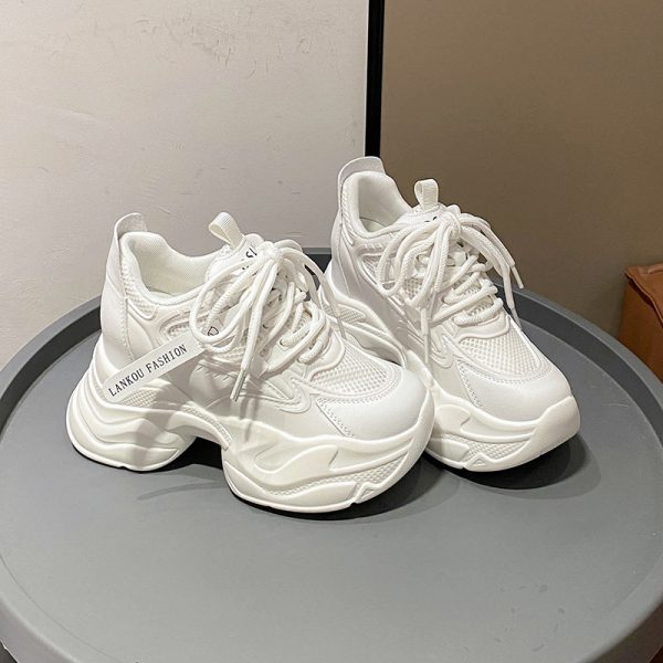 Women's Thick-Soled Dad Shoes, 9cm Platform, Breathable Spring 2023 Style, Trendy Small Size White Sneakers